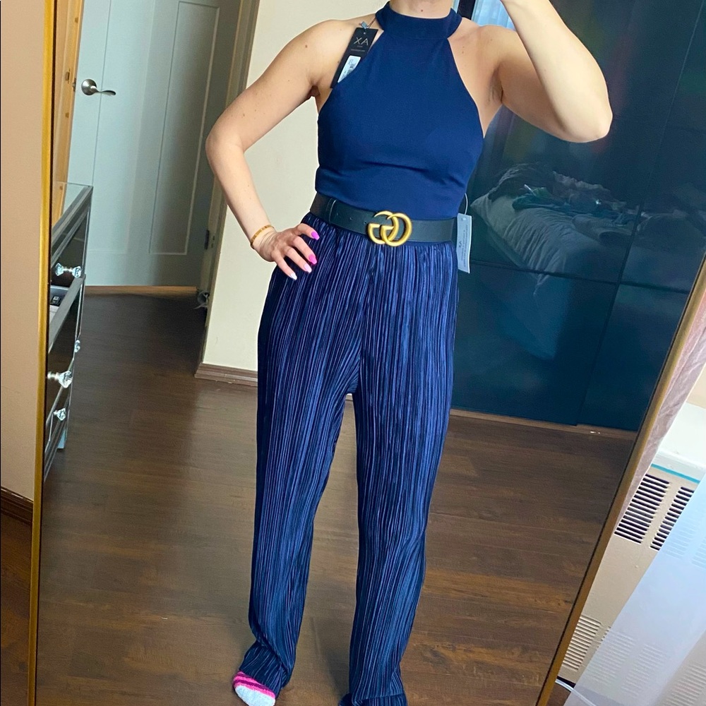 Navy wide leg jumpsuit